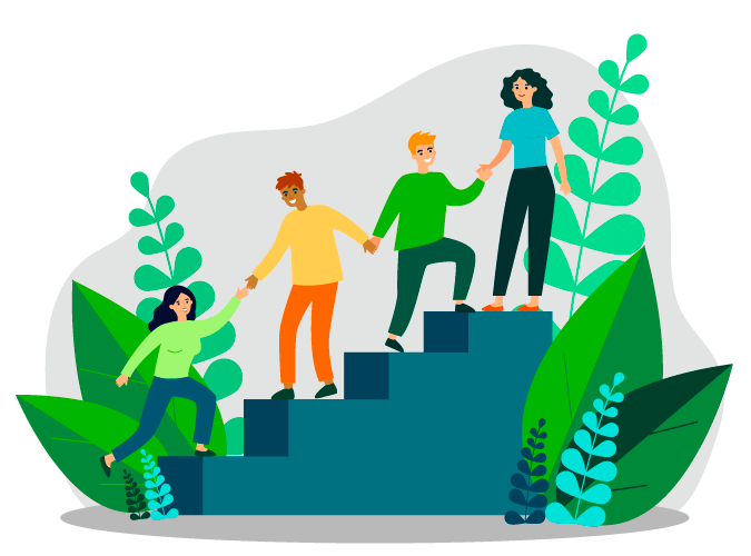 people helping each other climb stairs graphic