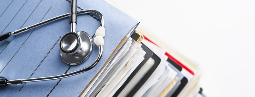 Documents, files, folders and stethoscope. Efficient Medical Records Management