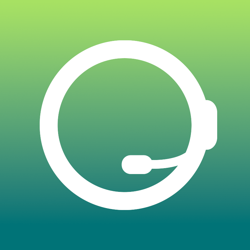 White headset icon on a green-to-teal gradient background, symbolizing customer support.